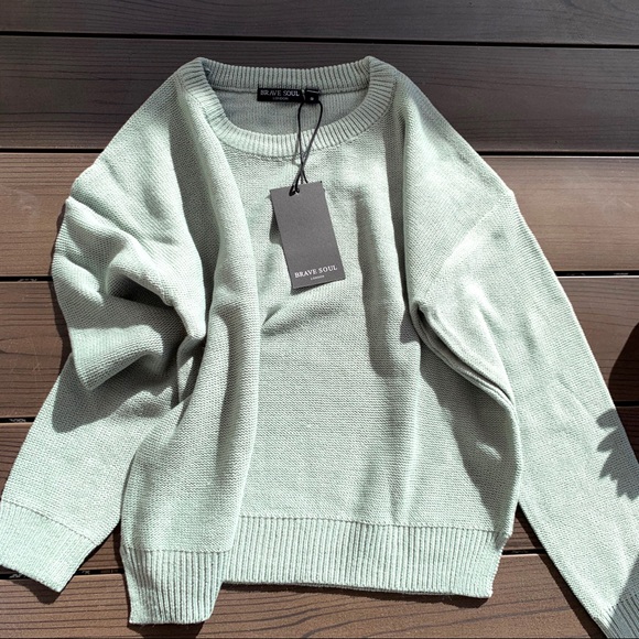 Brave Soul Sweaters - Brave Soul Mint Grunge Boxy Crew Neck Sweater